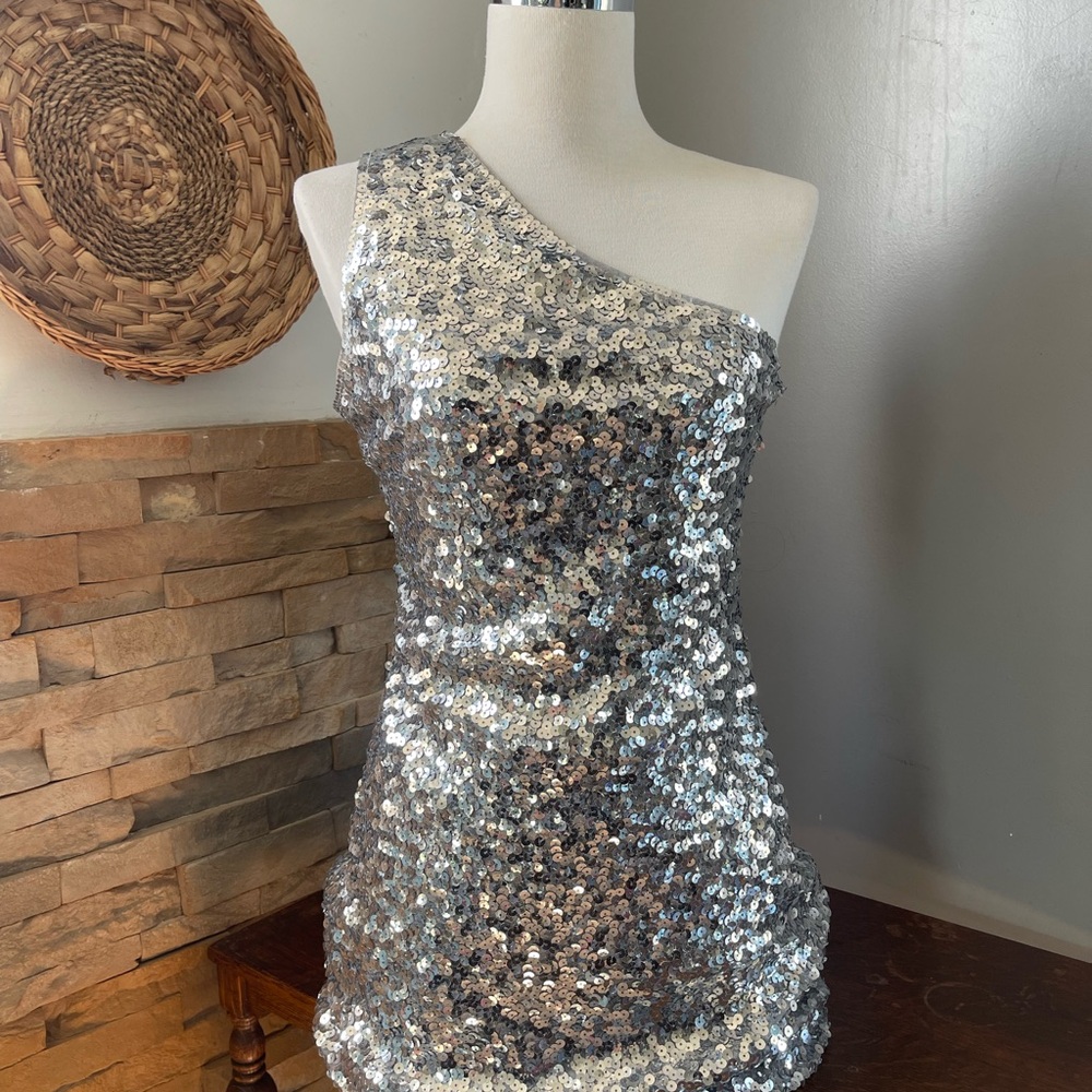 Anna-Kaci Silver Sequin Dress Size M